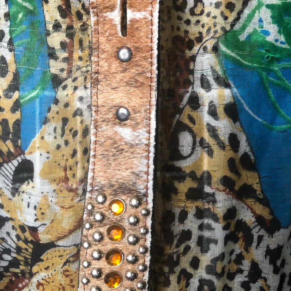 Studded, jeweled leather belt 29-33” no buckle. - Picture 5 of 8